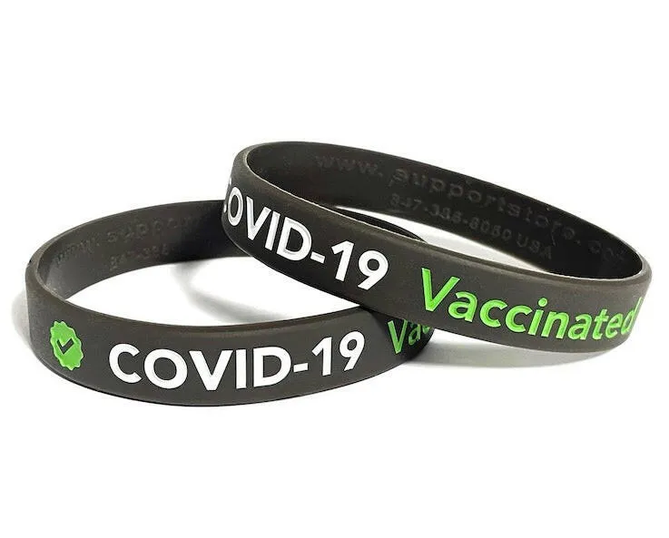 ✔ Covid-19 Vaccinated Rubber Wristband - Adult 8"