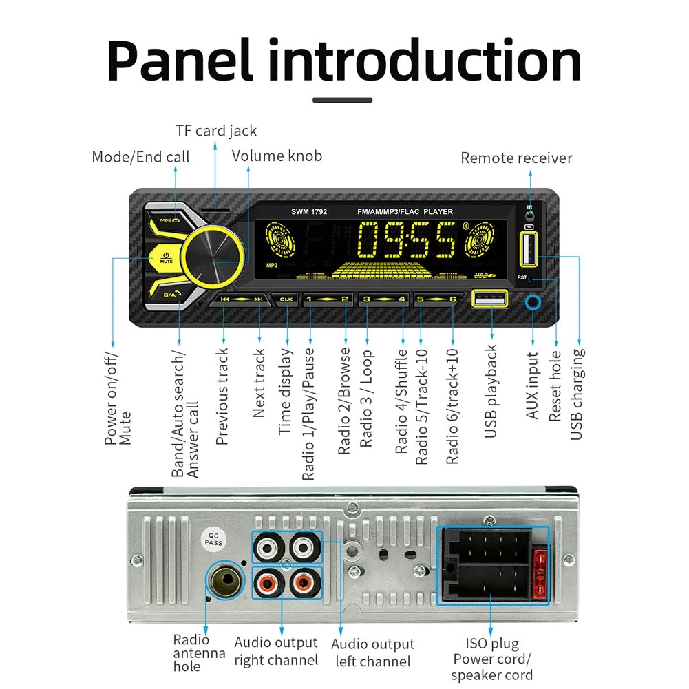 1 Din Car Radio Audio Dual Bluetooth HD Lossless Music Player Usb