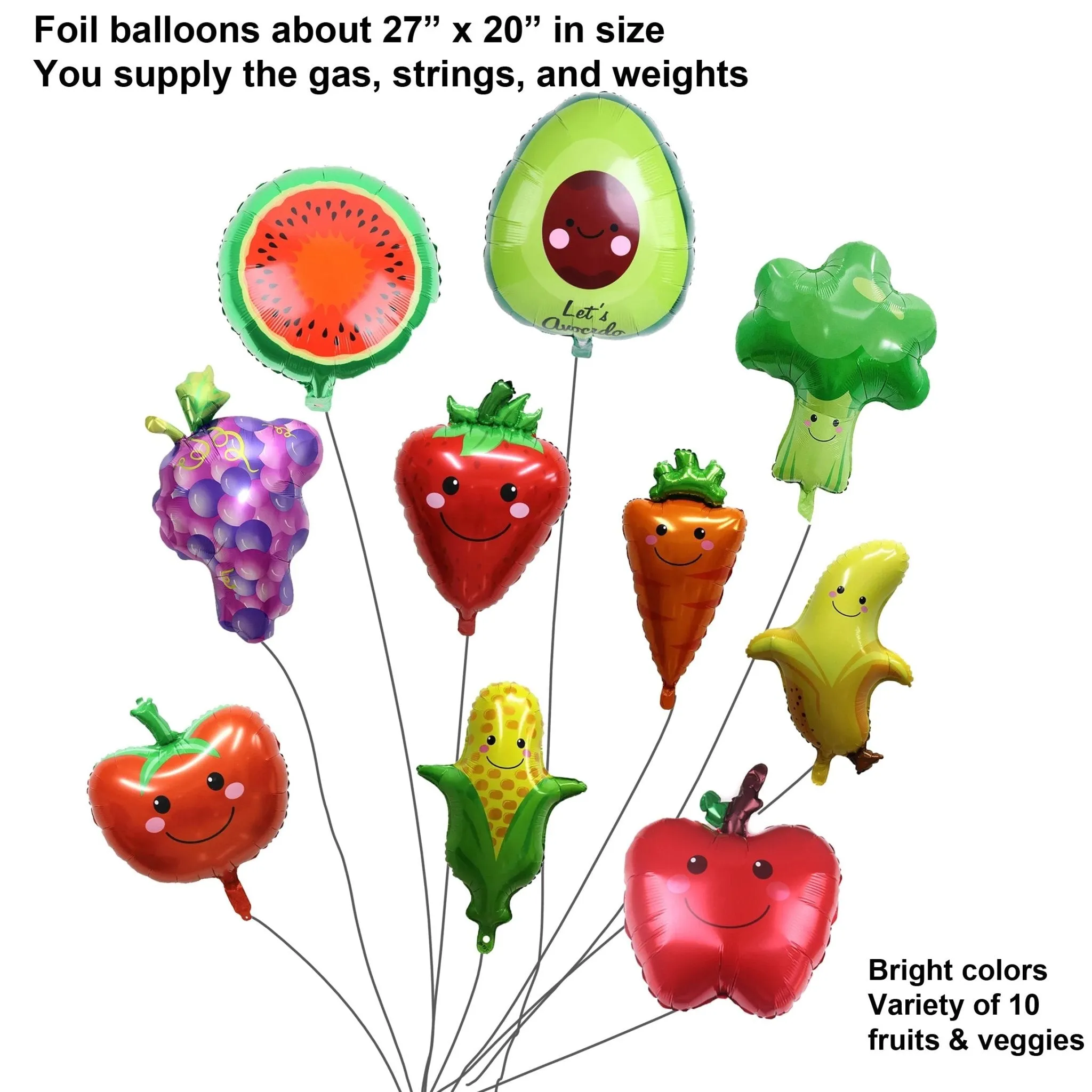 10 Foil Fruit and Vegetable Shaped Balloons Set