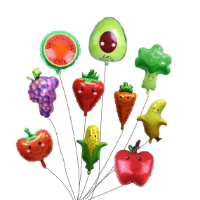 10 Foil Fruit and Vegetable Shaped Balloons Set