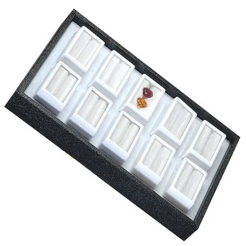 10 Glass-Top 2 x 1" Gem Jars Inserts in Wood Trays, 8" L x 5.5" W