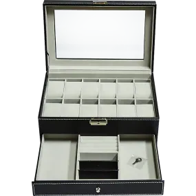 12-Grid Watch Display Case with Velvet Lining & Lock