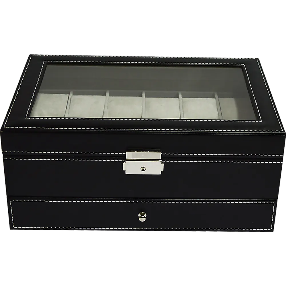 12-Grid Watch Display Case with Velvet Lining & Lock