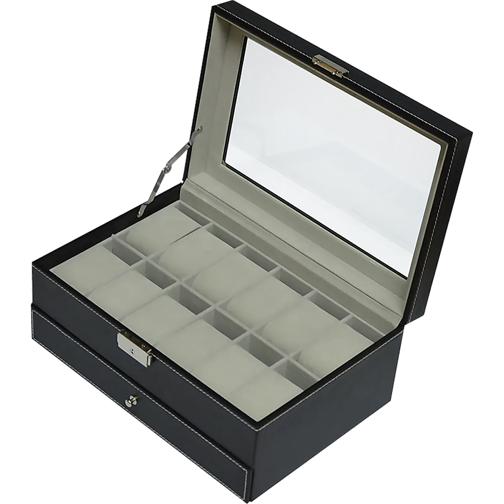 12-Grid Watch Display Case with Velvet Lining & Lock