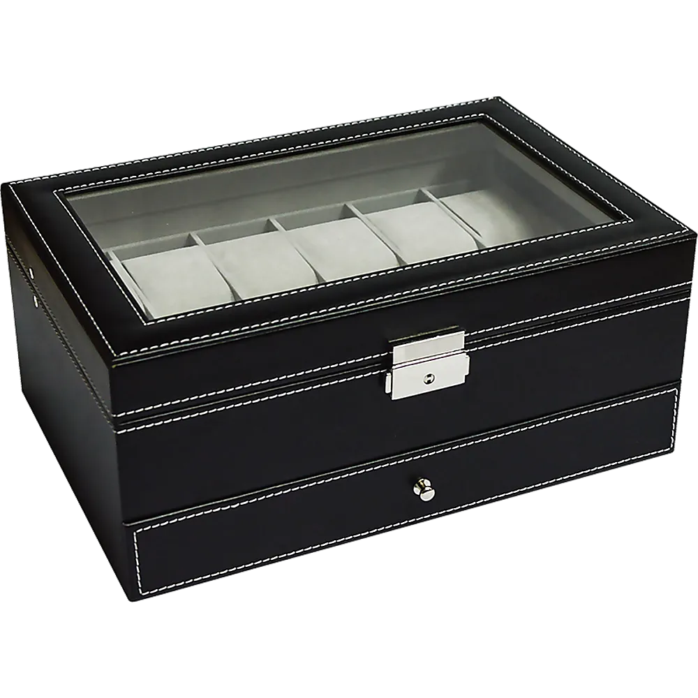 12-Grid Watch Display Case with Velvet Lining & Lock