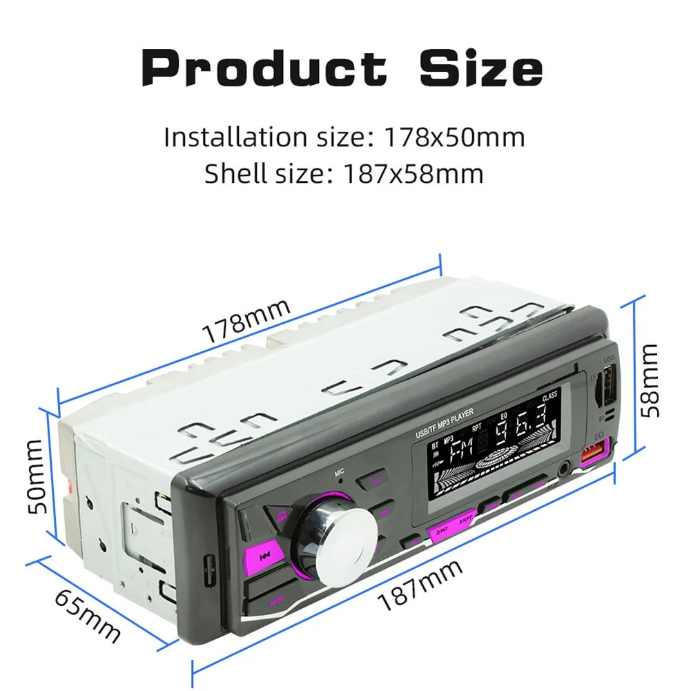 12V Car Radio MP3 Player Support TF USB Drive Colorful Lighting