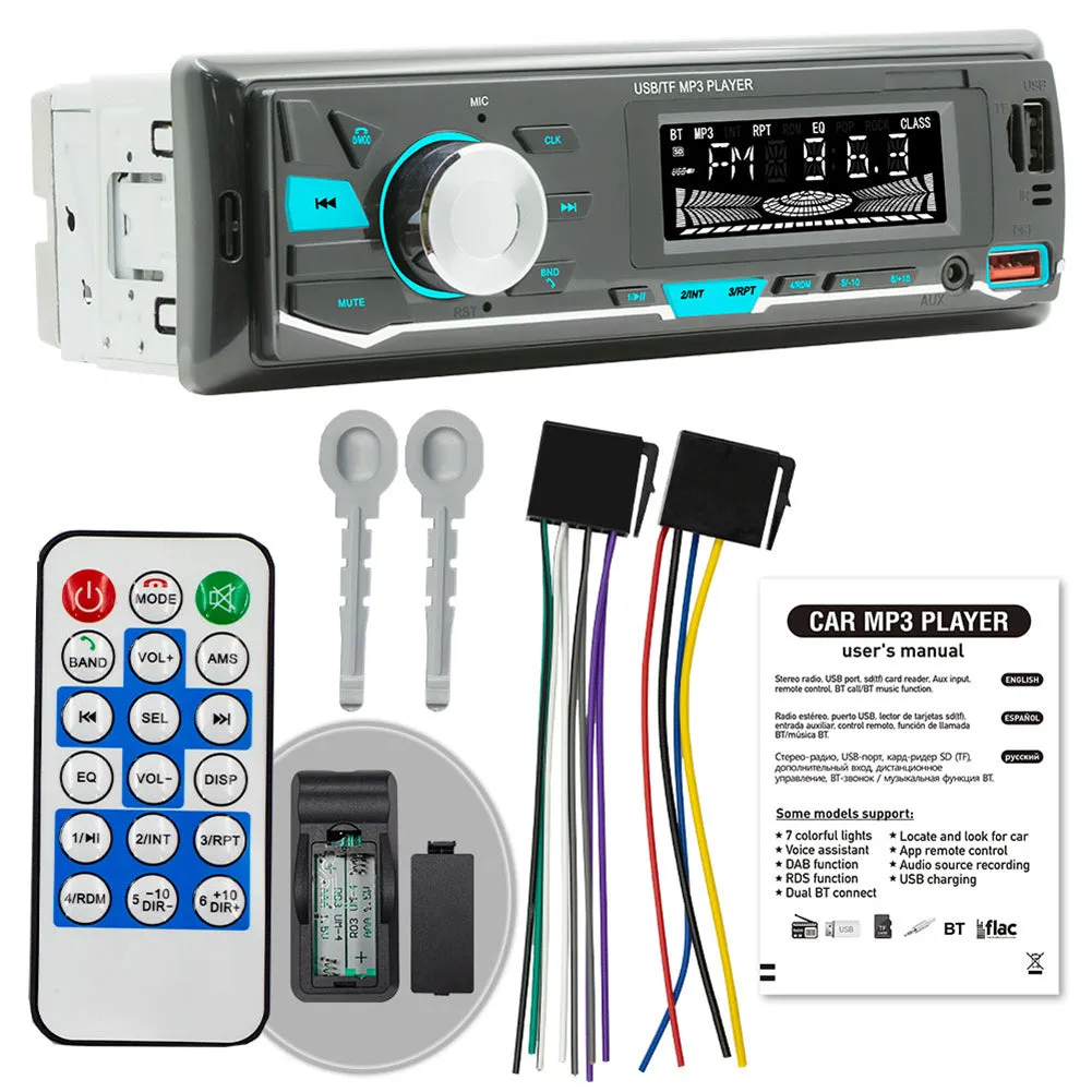 12V Car Radio MP3 Player Support TF USB Drive Colorful Lighting
