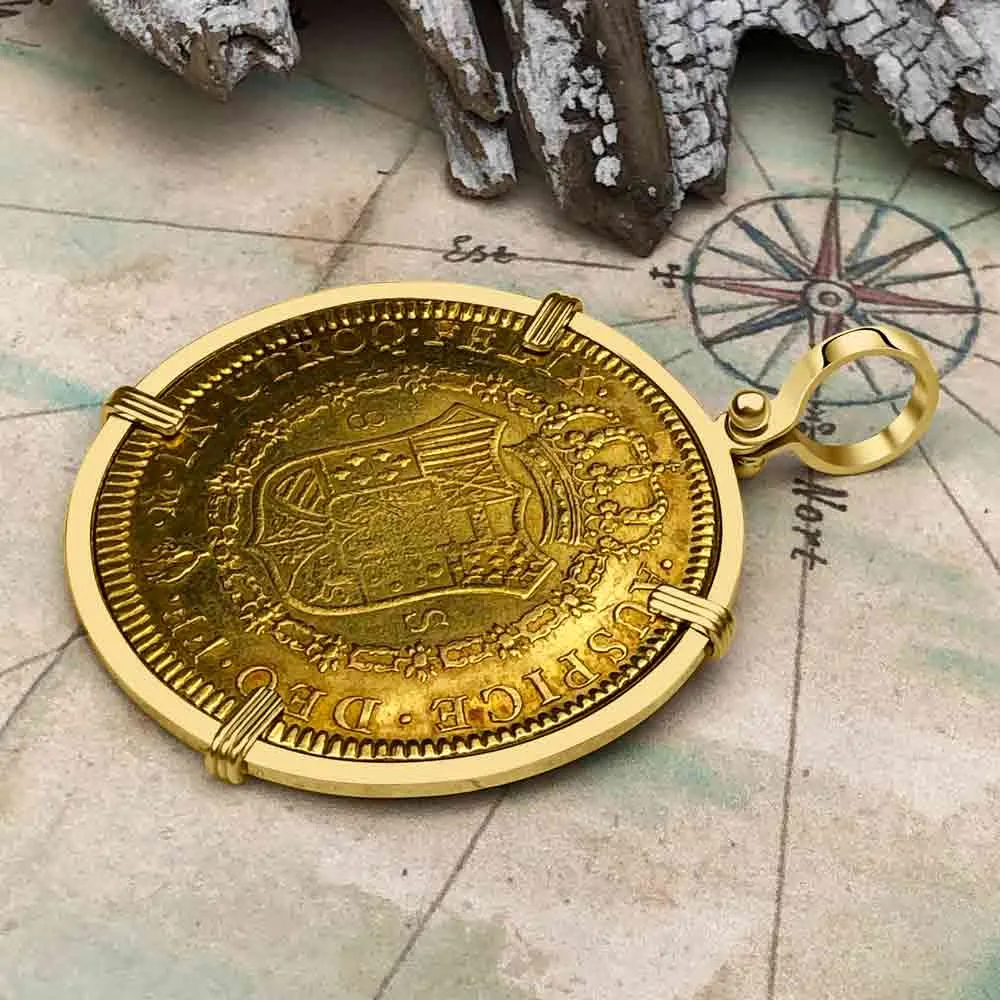 1783 Spanish 22K Gold 8 Escudo Portrait Coin - the Legendary Doubloon - 18K Gold Pendant | Artifact #3359