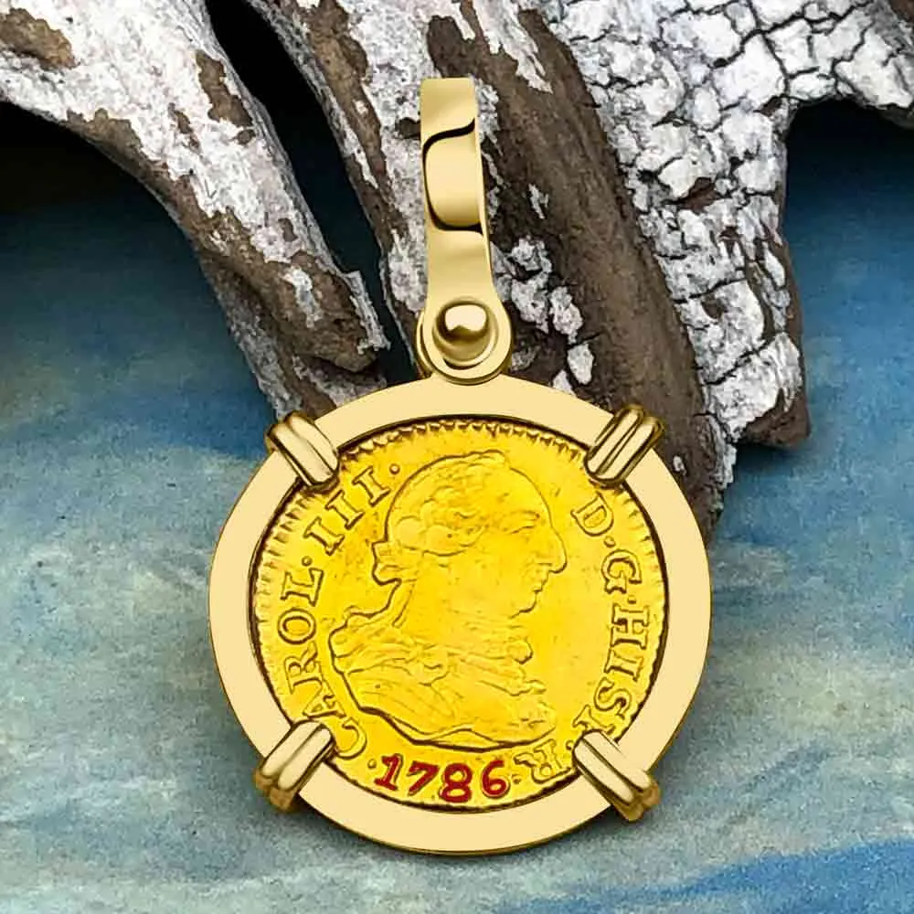 1786 Spanish Gold Portrait Half Escudo - the Legendary Pirate Era Doubloon - 18K Gold Pendant | Artifact #3690