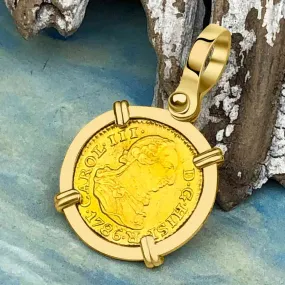 1786 Spanish Gold Portrait Half Escudo - the Legendary Pirate Era Doubloon - 18K Gold Pendant | Artifact #3690