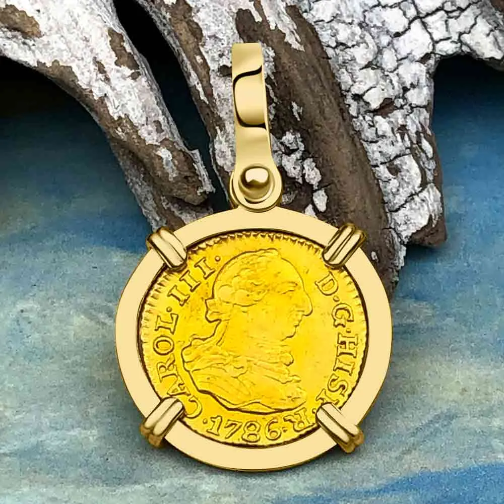 1786 Spanish Gold Portrait Half Escudo - the Legendary Pirate Era Doubloon - 18K Gold Pendant | Artifact #3690