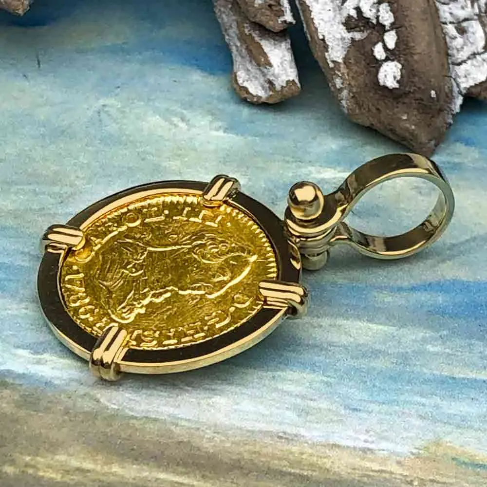1786 Spanish Gold Portrait Half Escudo - the Legendary Pirate Era Doubloon - 18K Gold Pendant | Artifact #3690