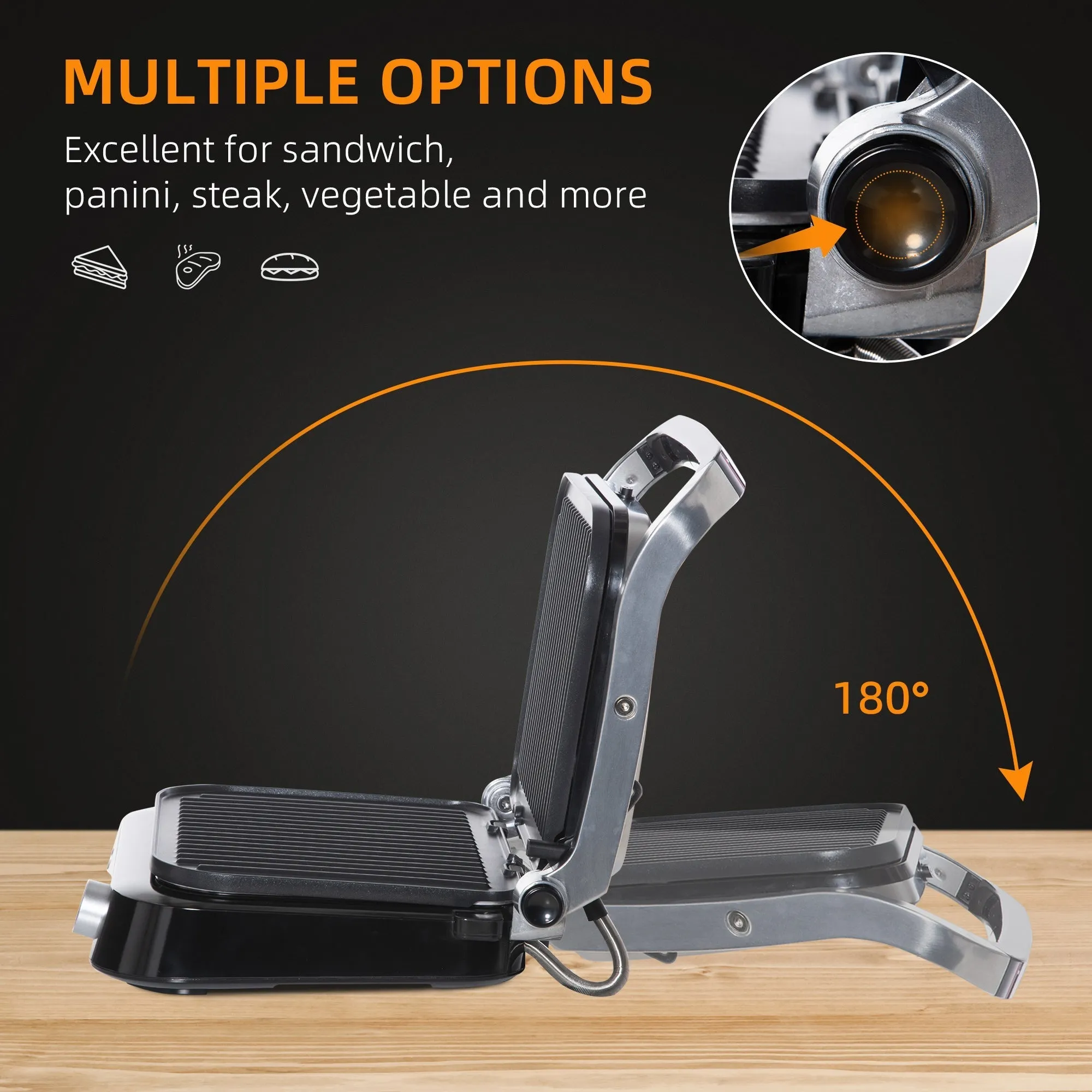 2100W Heath Grill With Cool Touch Handle Silver & Black by Homcom