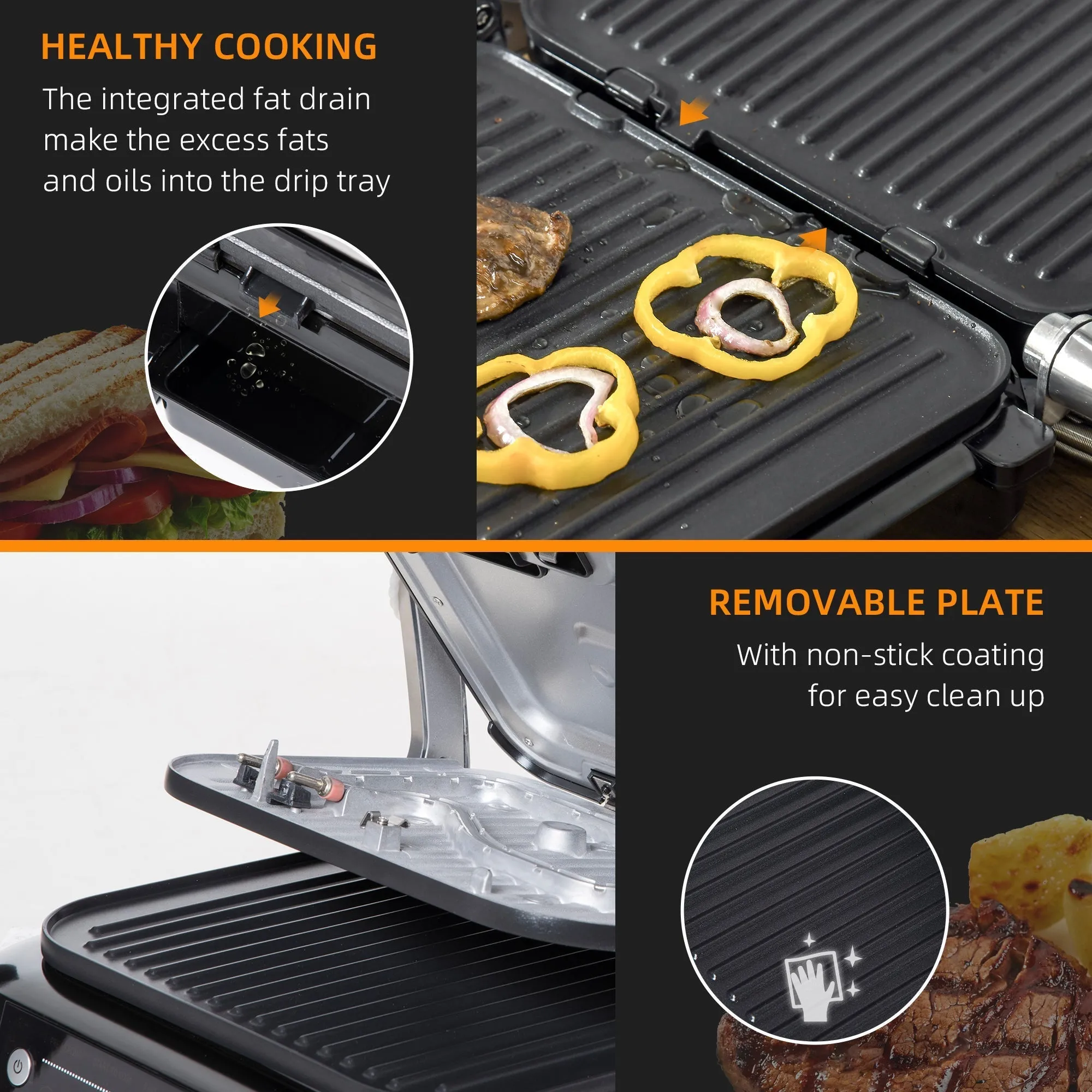 2100W Heath Grill With Cool Touch Handle Silver & Black by Homcom