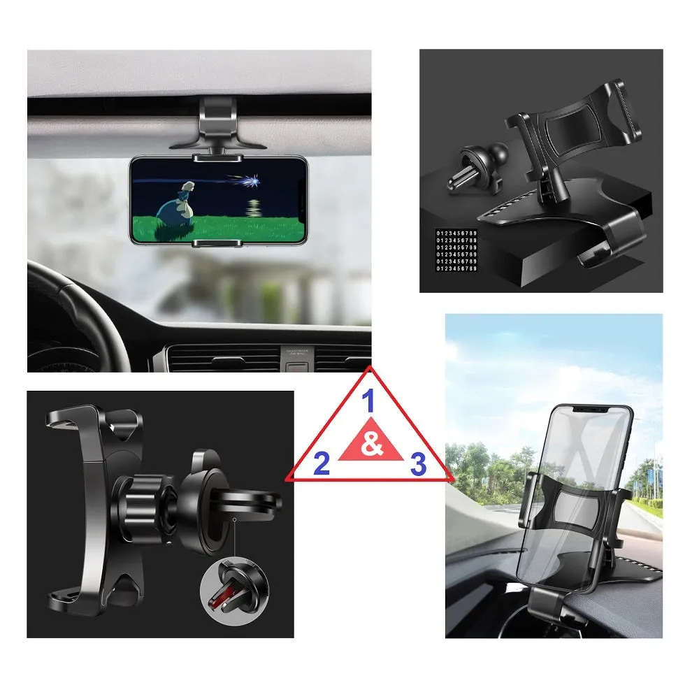 3 in 1 Car GPS Smartphone Holder: Dashboard / Visor Clamp   AC Grid Clip for Jiayu G6 Advanced - Black