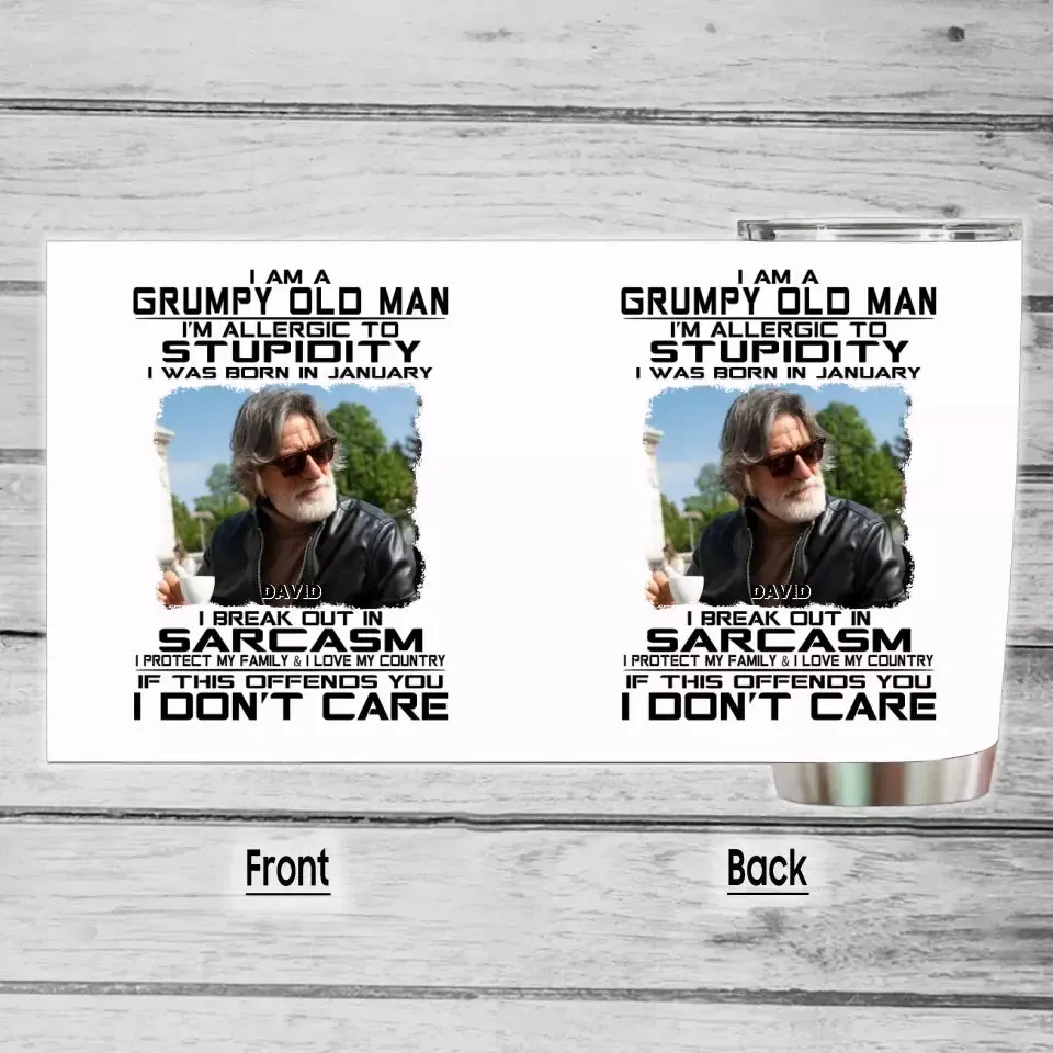 (35% OFF) - Custom Photo and 12 Birth Month Man Tumbler - Grumpy Old Man - Gift For Birthday