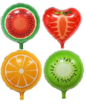 4 Fruit Balloons 18" Mylar Foil: Watermelon, Kiwi, Orange, Strawberry