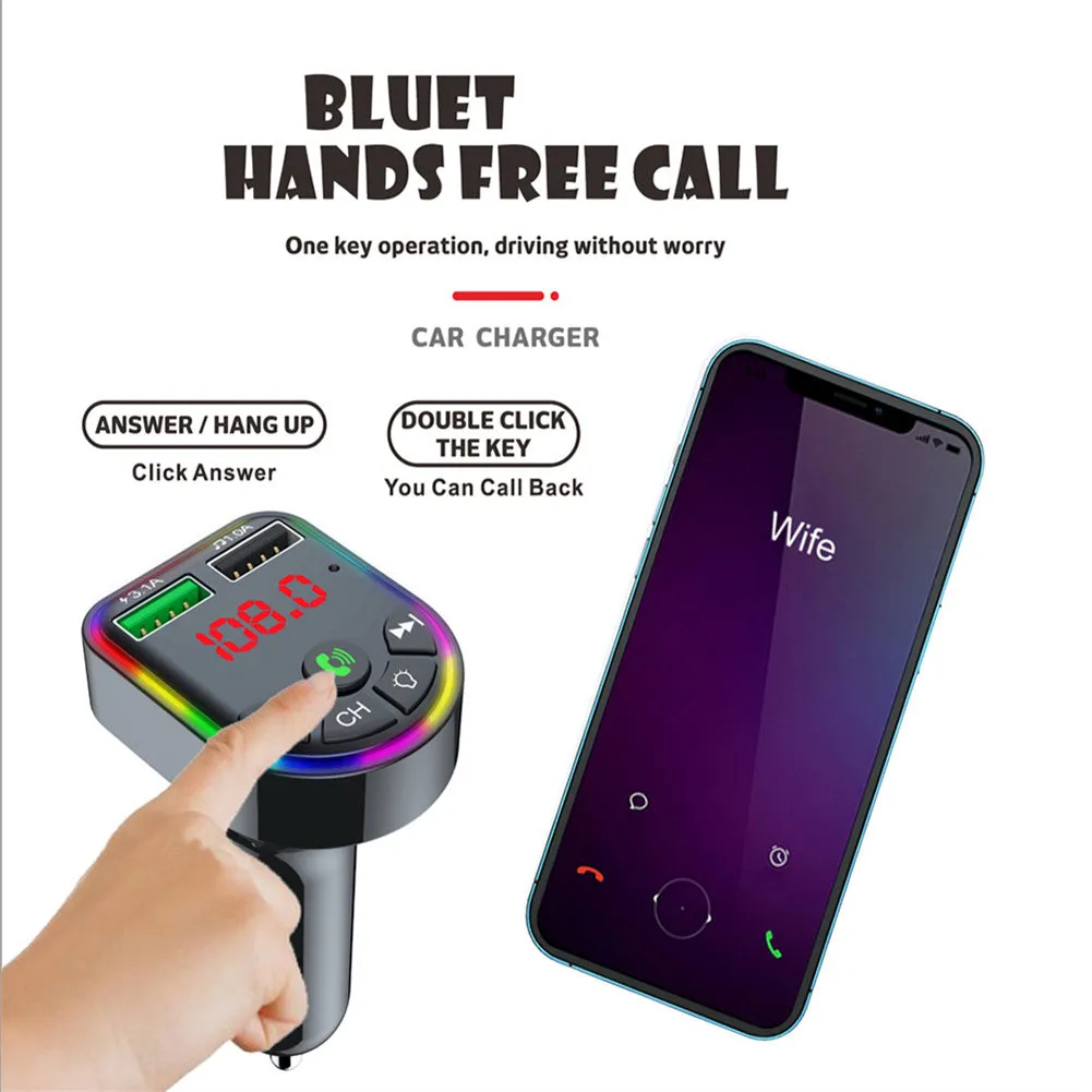 Ambient Light Bluetooth-compatible 5.0 Fm Transmitter Car  Mp3