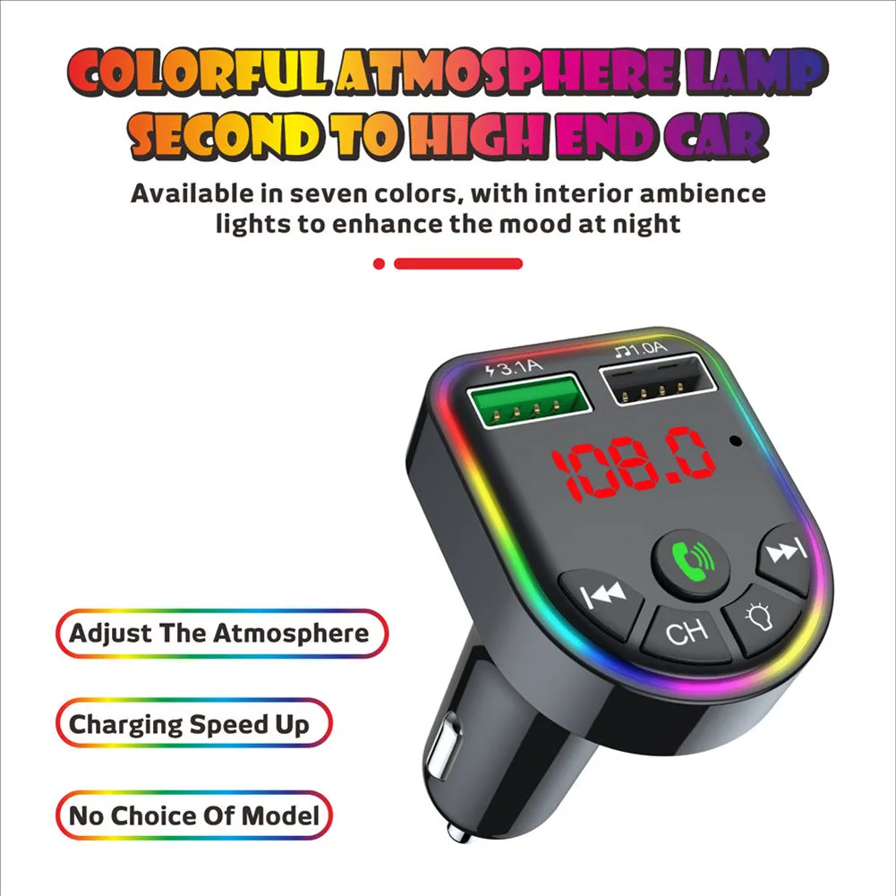 Ambient Light Bluetooth-compatible 5.0 Fm Transmitter Car  Mp3