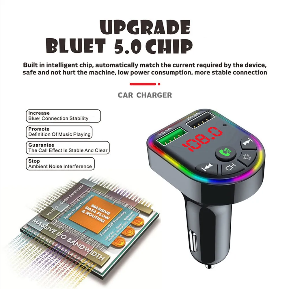 Ambient Light Bluetooth-compatible 5.0 Fm Transmitter Car  Mp3