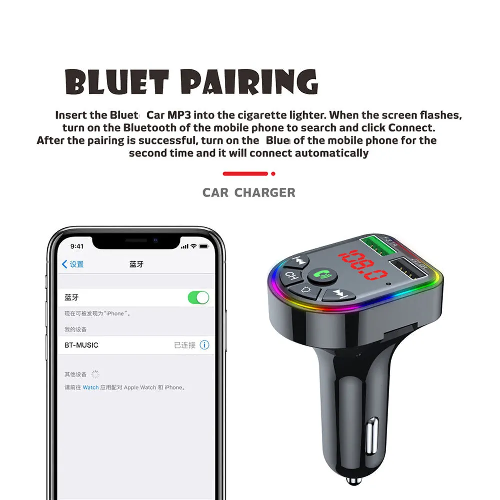 Ambient Light Bluetooth-compatible 5.0 Fm Transmitter Car  Mp3