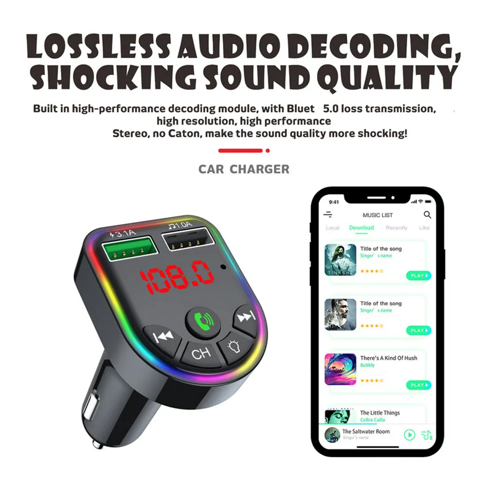 Ambient Light Bluetooth-compatible 5.0 Fm Transmitter Car  Mp3