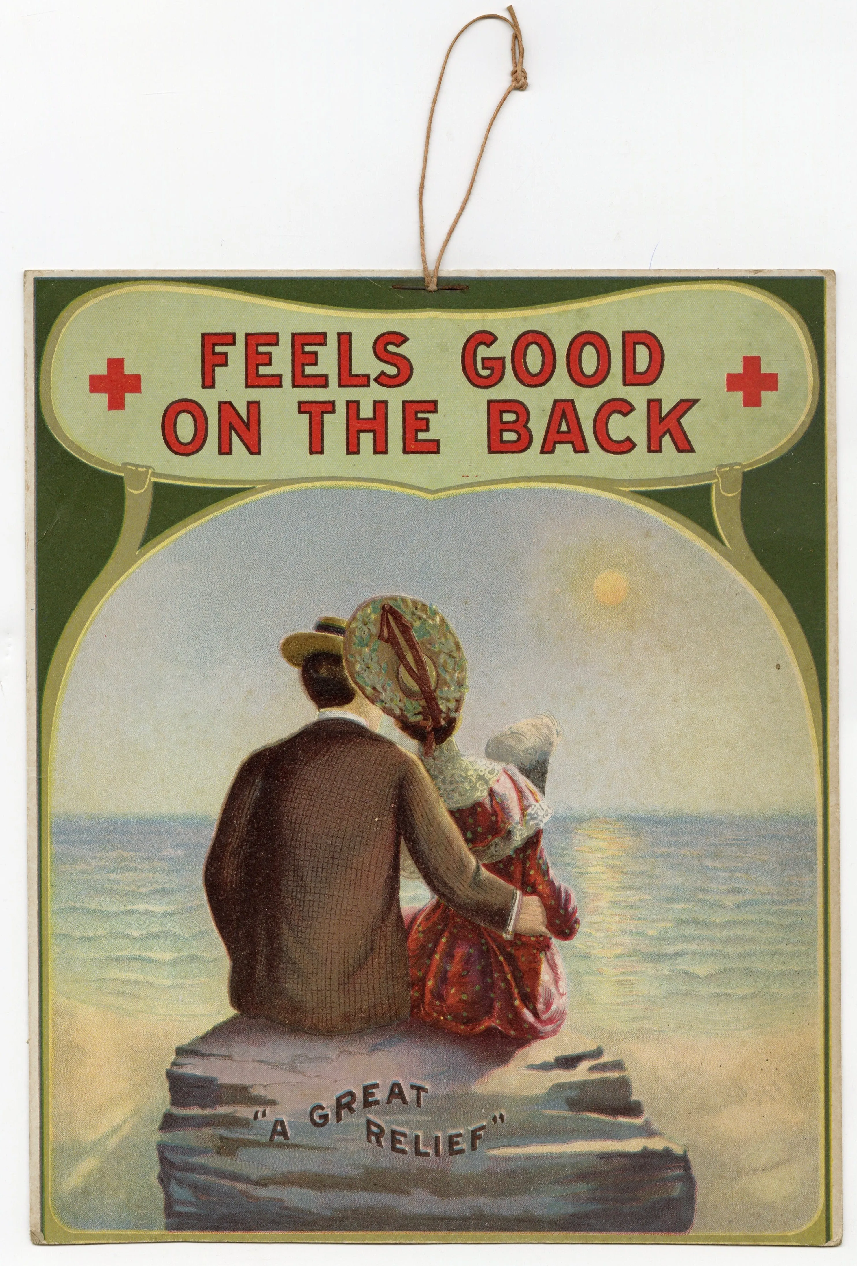 Antique Red Cross KIDNEY PLASTER Quack Medicine Advertising Sign, Edwardian Couple