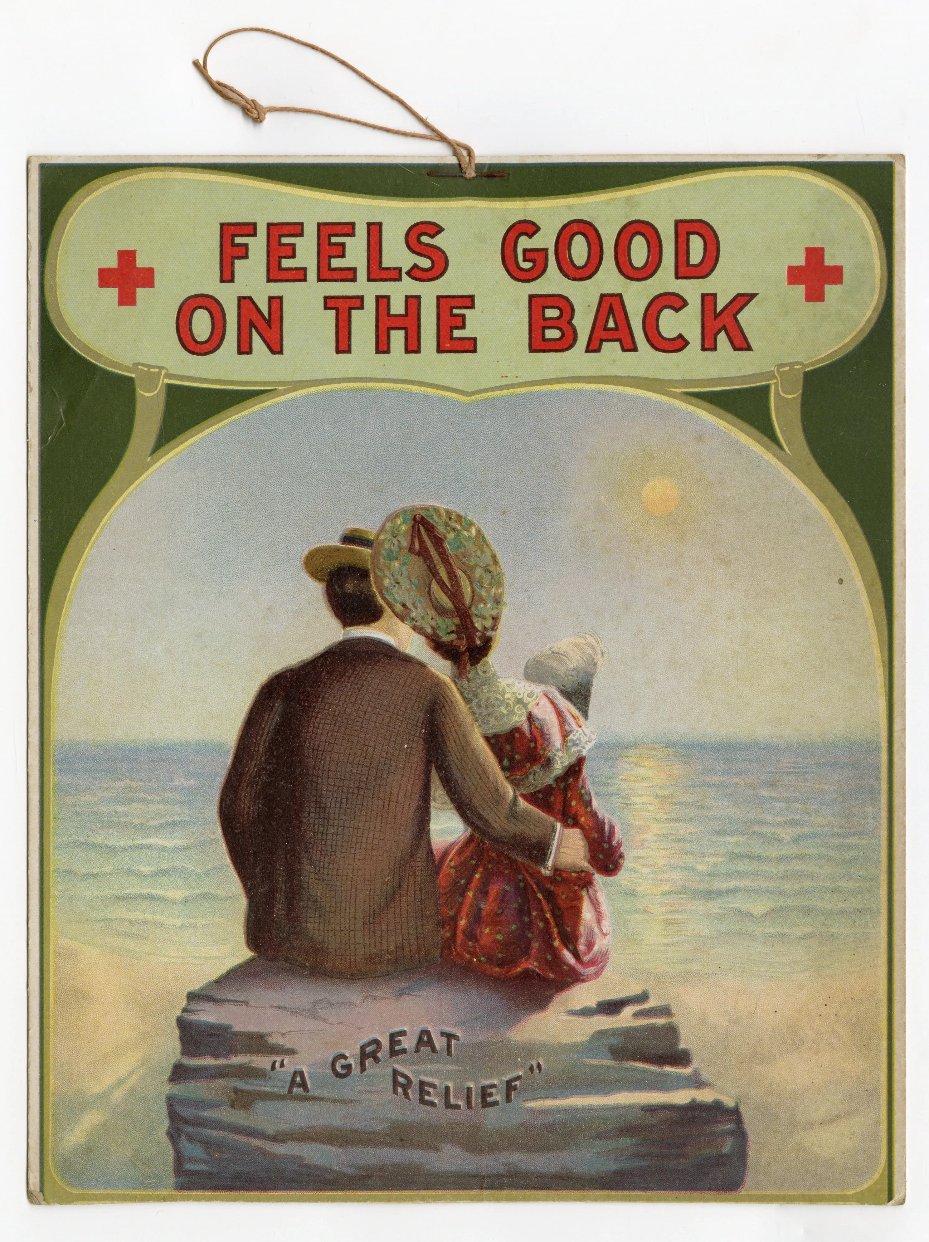 Antique Red Cross KIDNEY PLASTER Quack Medicine Advertising Sign, Edwardian Couple