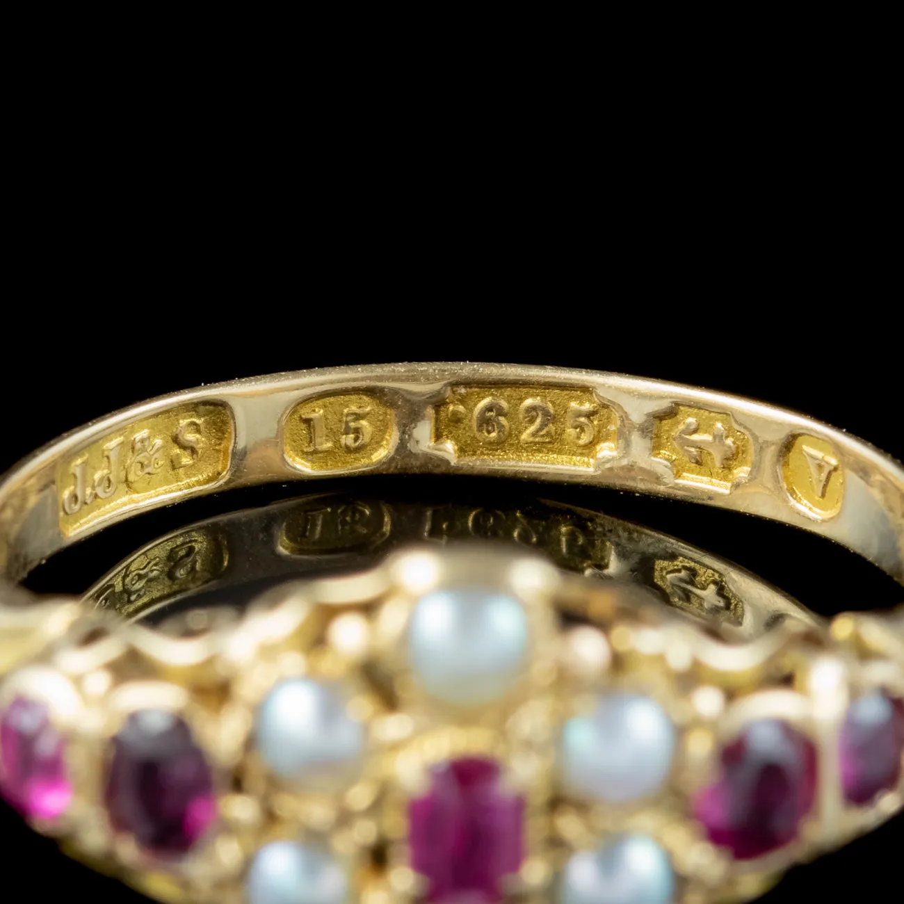 Antique Victorian Ruby Pearl Cluster Ring Dated 1870