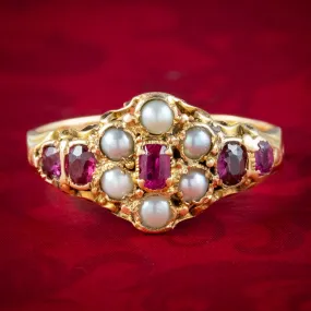 Antique Victorian Ruby Pearl Cluster Ring Dated 1870