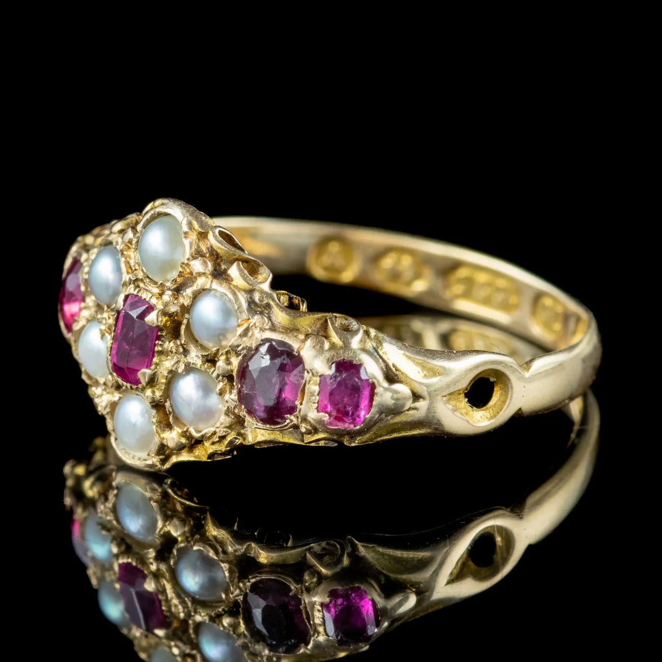 Antique Victorian Ruby Pearl Cluster Ring Dated 1870