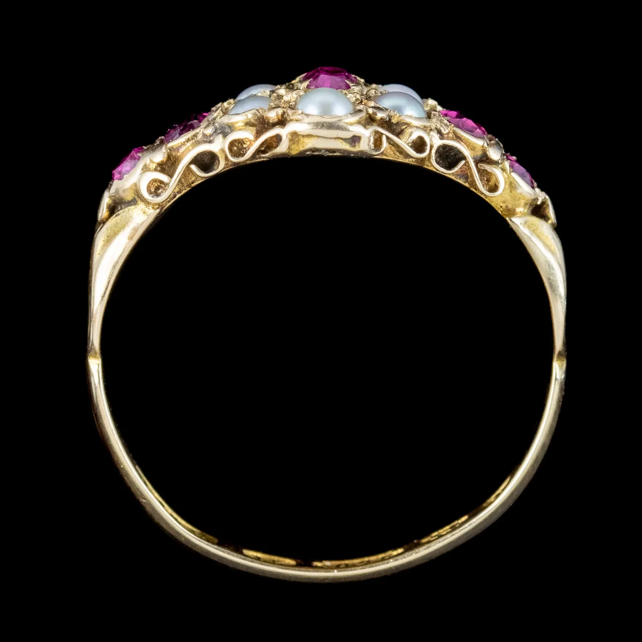 Antique Victorian Ruby Pearl Cluster Ring Dated 1870