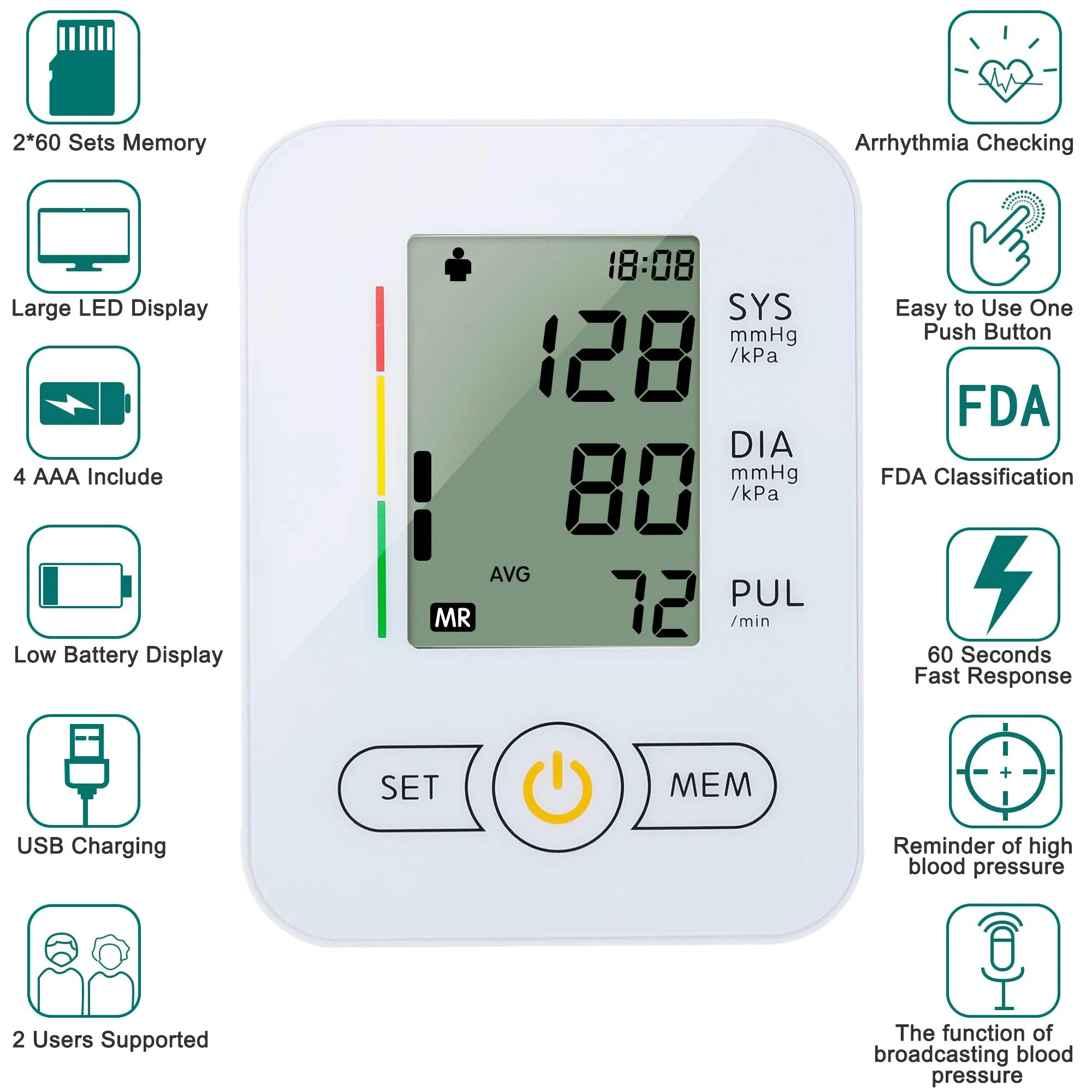 Automatic Arm Blood Pressure Monitors-maguja Automatic Digital Upper Arm Blood Pressure Monitor Arm Machine, Wide Range of Bandwidth, Large Cuff, Large LCD Display BP Monitor, Suitable for Home Use White