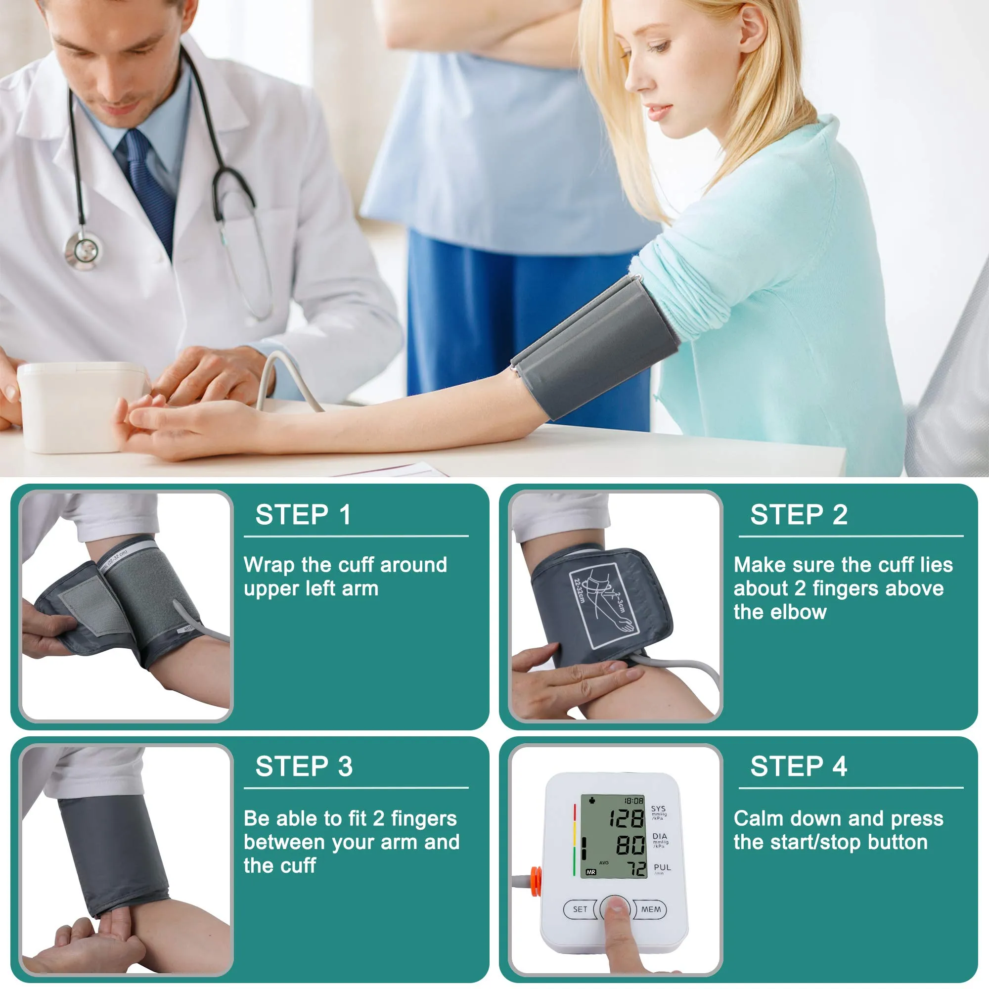 Automatic Arm Blood Pressure Monitors-maguja Automatic Digital Upper Arm Blood Pressure Monitor Arm Machine, Wide Range of Bandwidth, Large Cuff, Large LCD Display BP Monitor, Suitable for Home Use White