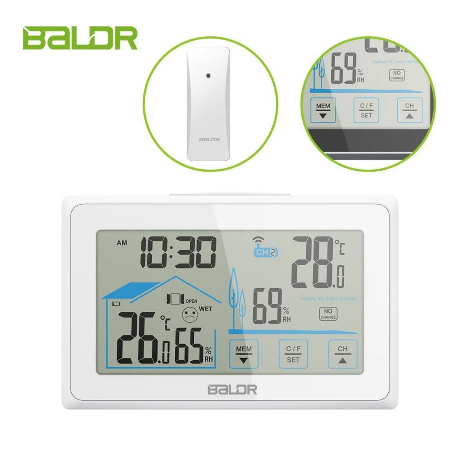 BALDR Indoor/Outdoor Wireless Touchscreen Thermometer
