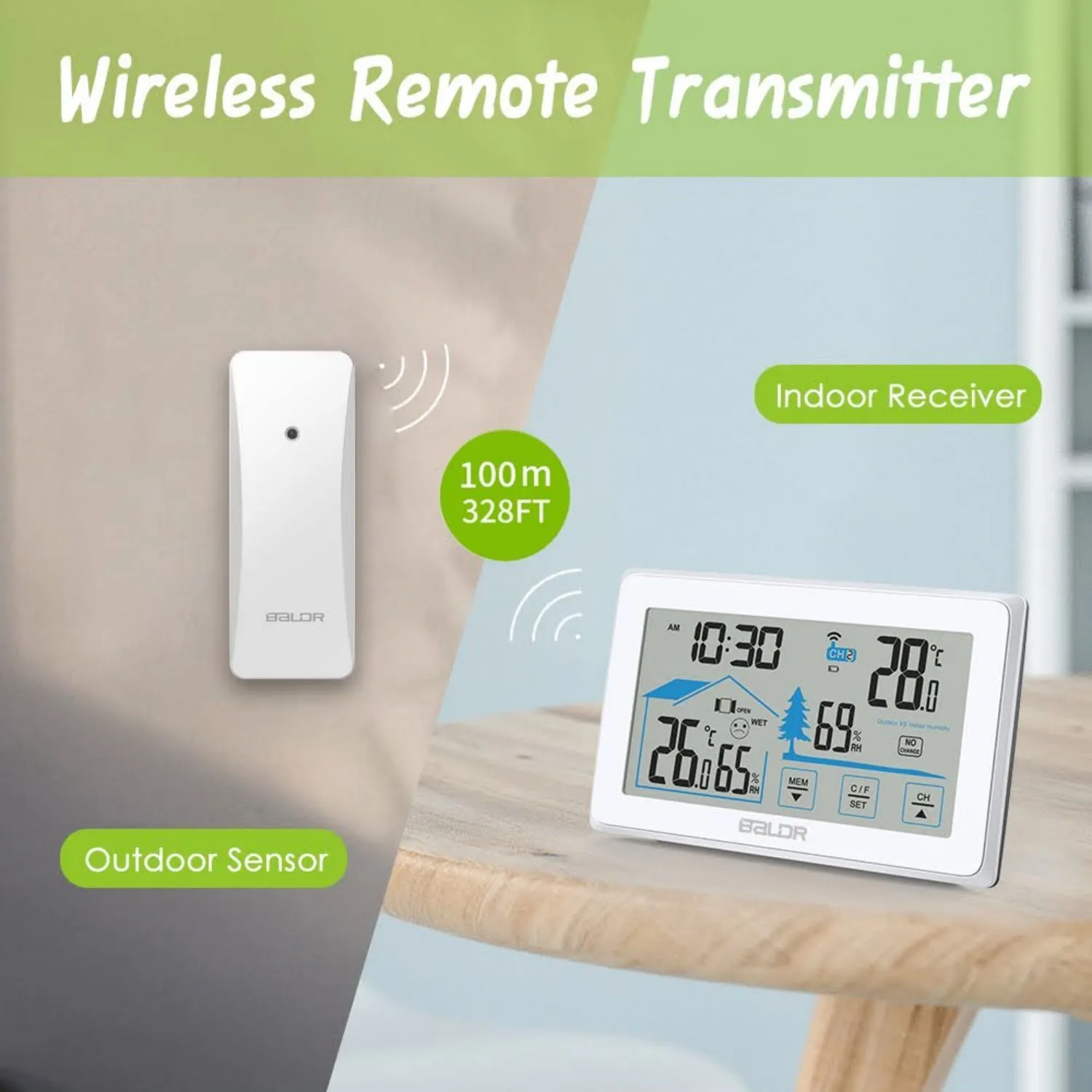 BALDR Indoor/Outdoor Wireless Touchscreen Thermometer