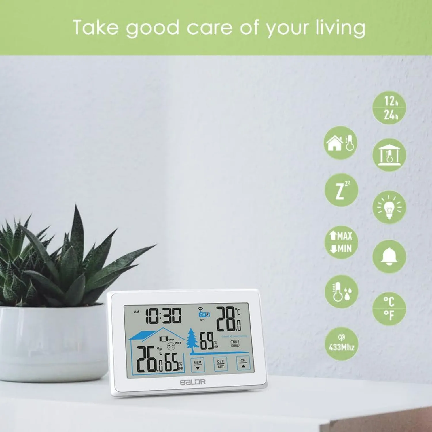 BALDR Indoor/Outdoor Wireless Touchscreen Thermometer