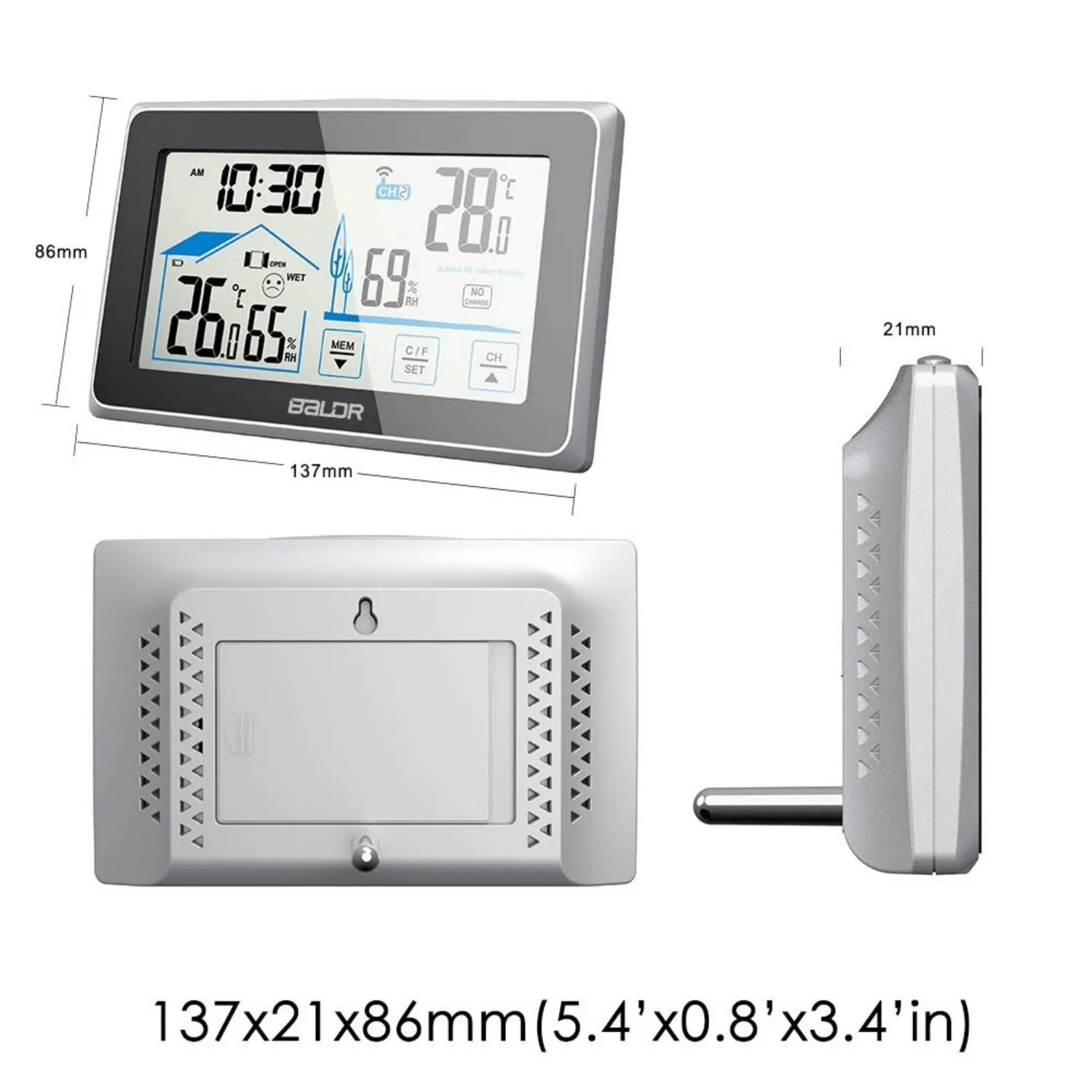 BALDR Indoor/Outdoor Wireless Touchscreen Thermometer