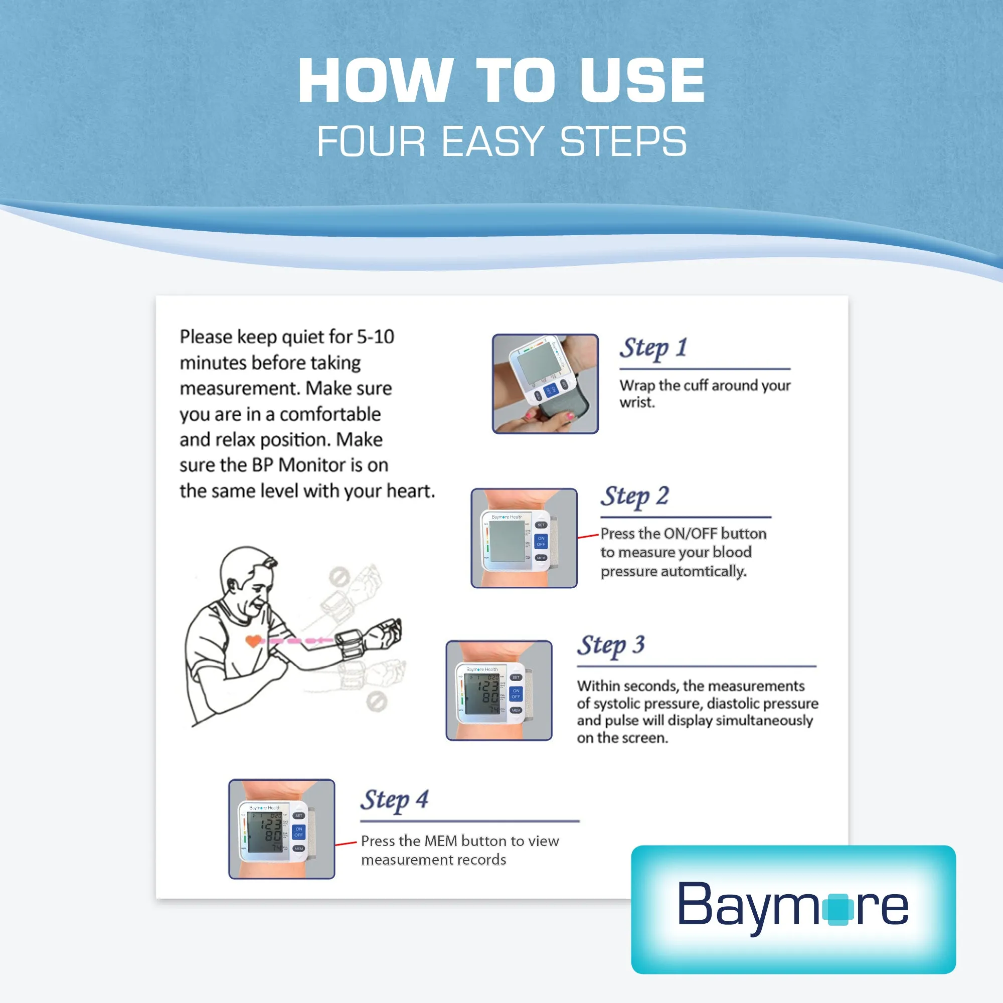Baymore Digital Wrist Blood Pressure Monitor Cuff