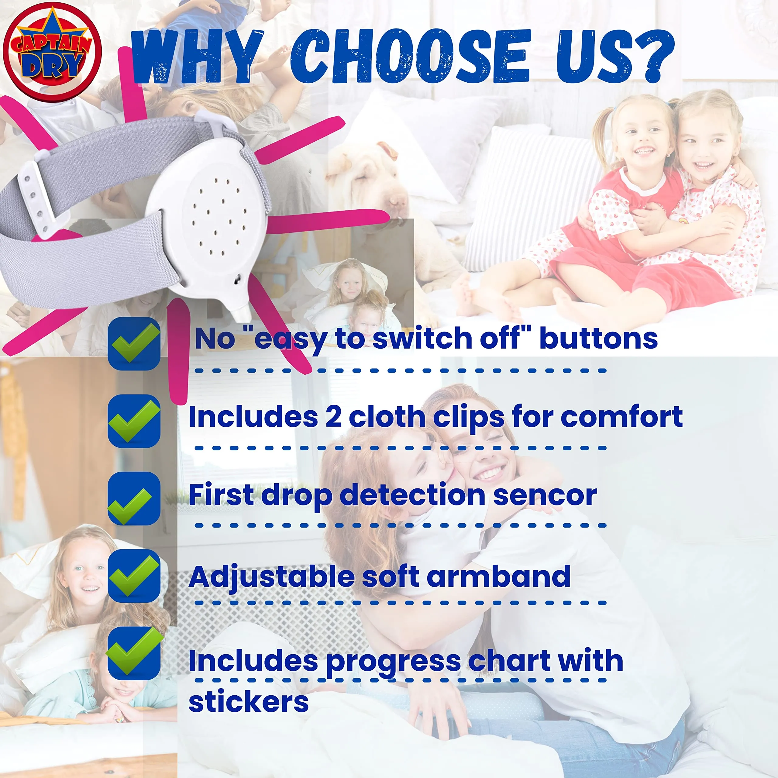 Bedwetting Alarm for Boys and Girls Potty Training Older Children Pee Alarm Potty Timer Bedwetting Monitor Sensor Deep Sleepers Turn Move During Sleep Loud Sound Two Modes