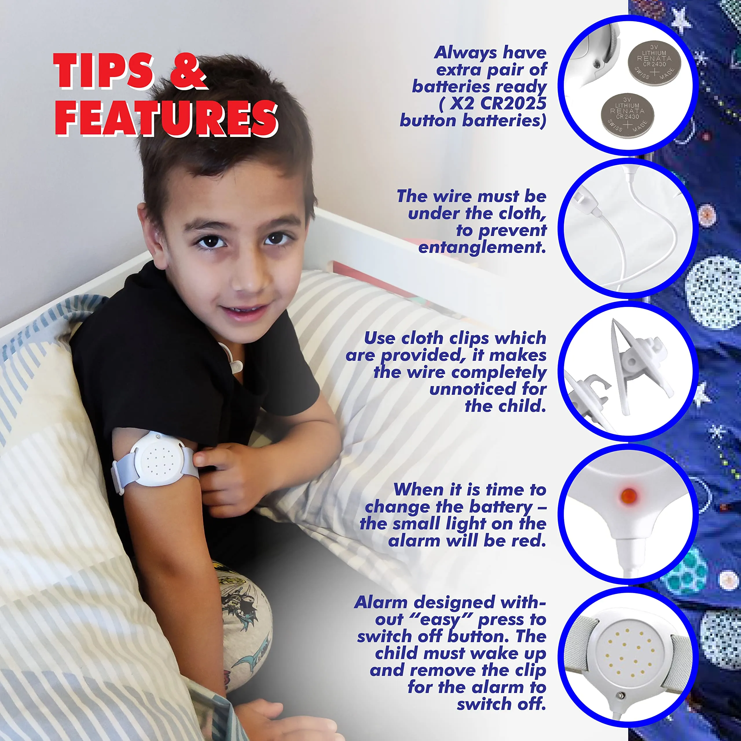 Bedwetting Alarm for Boys and Girls Potty Training Older Children Pee Alarm Potty Timer Bedwetting Monitor Sensor Deep Sleepers Turn Move During Sleep Loud Sound Two Modes