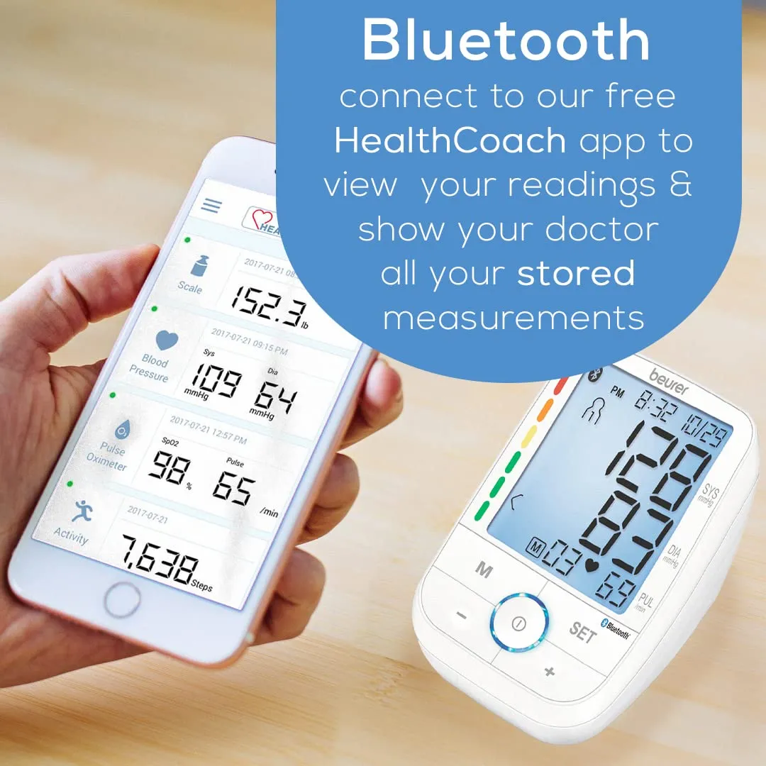 Beurer BM67 Upper Arm Blood Pressure Monitor, Large Cuff, Automatic & Digital, XL LCD Display, Bluetooth with App, Home Use BP Machine Kit | Patented Technology, White BM67 - Bluetooth   Backlit Display