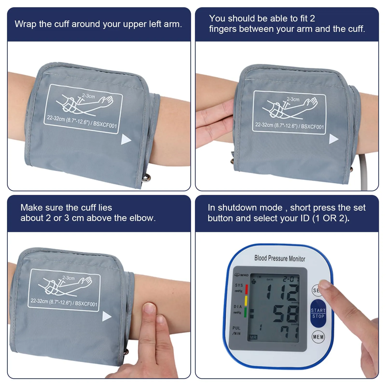 Blood pressure cuff replacement, 1 piece, blood pressure monitor, upper arm blood pressure cuff, Velcro cuff, 22-52 cm, extra large cuff, compatible with most blood pressure monitors (BP device not included).