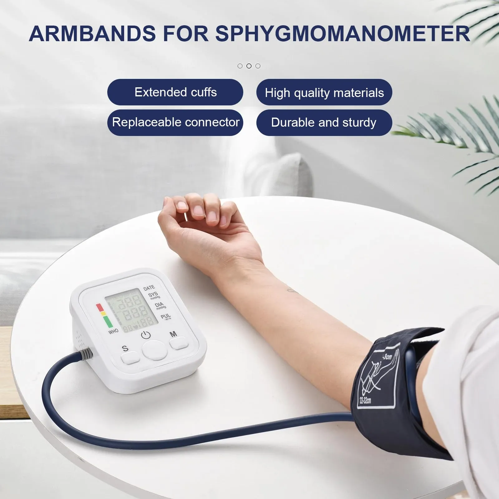Blood pressure cuff replacement, 1 piece, blood pressure monitor, upper arm blood pressure cuff, Velcro cuff, 22-52 cm, extra large cuff, compatible with most blood pressure monitors (BP device not included).