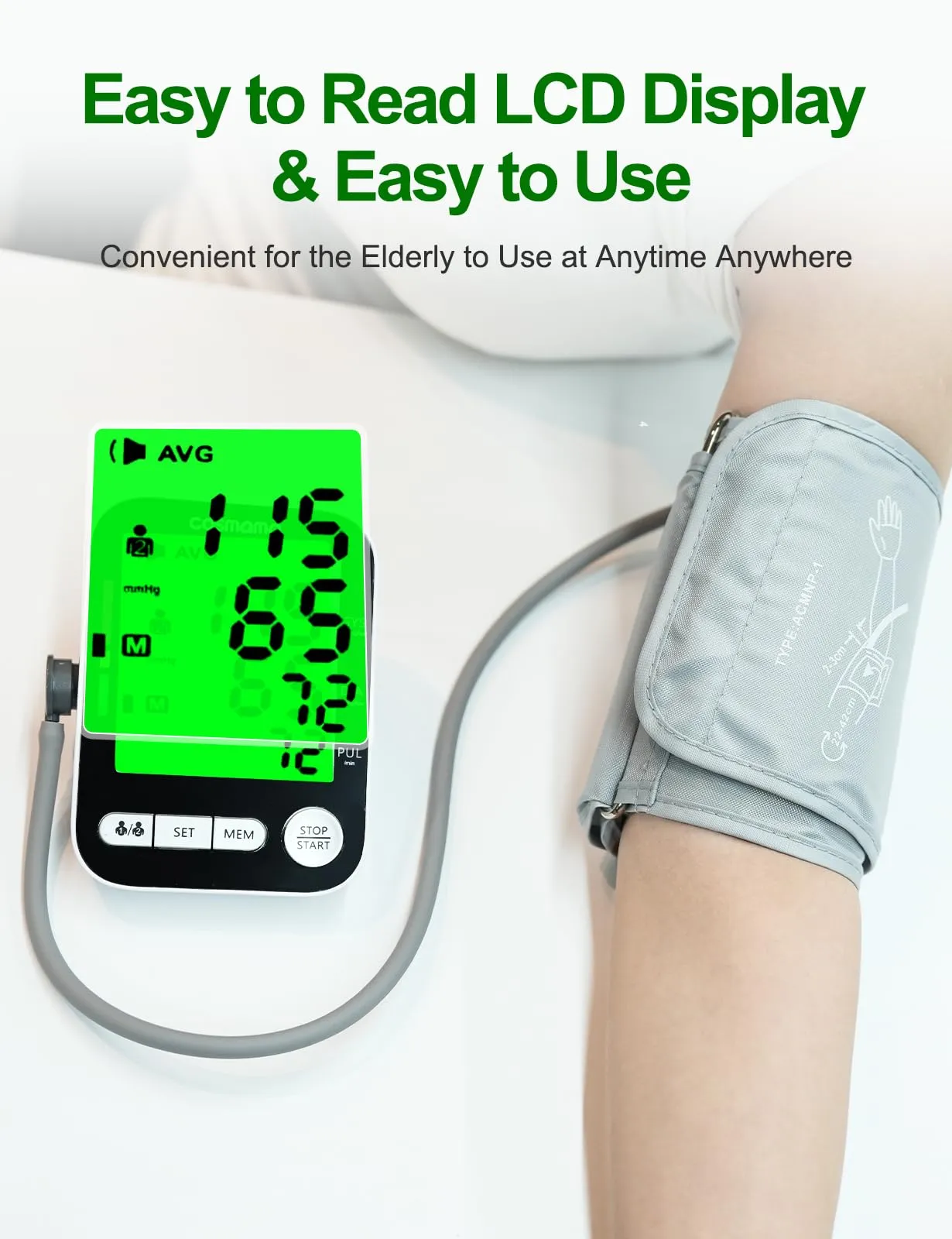 Blood Pressure Monitor, Automatic Arm Blood Pressure Monitors for Home Use, Rechargeable Blood Pressure Machine with Large Display BP Cuff(8.6"-16.5"), 2 User Mode BP Monitor with Storage Bag