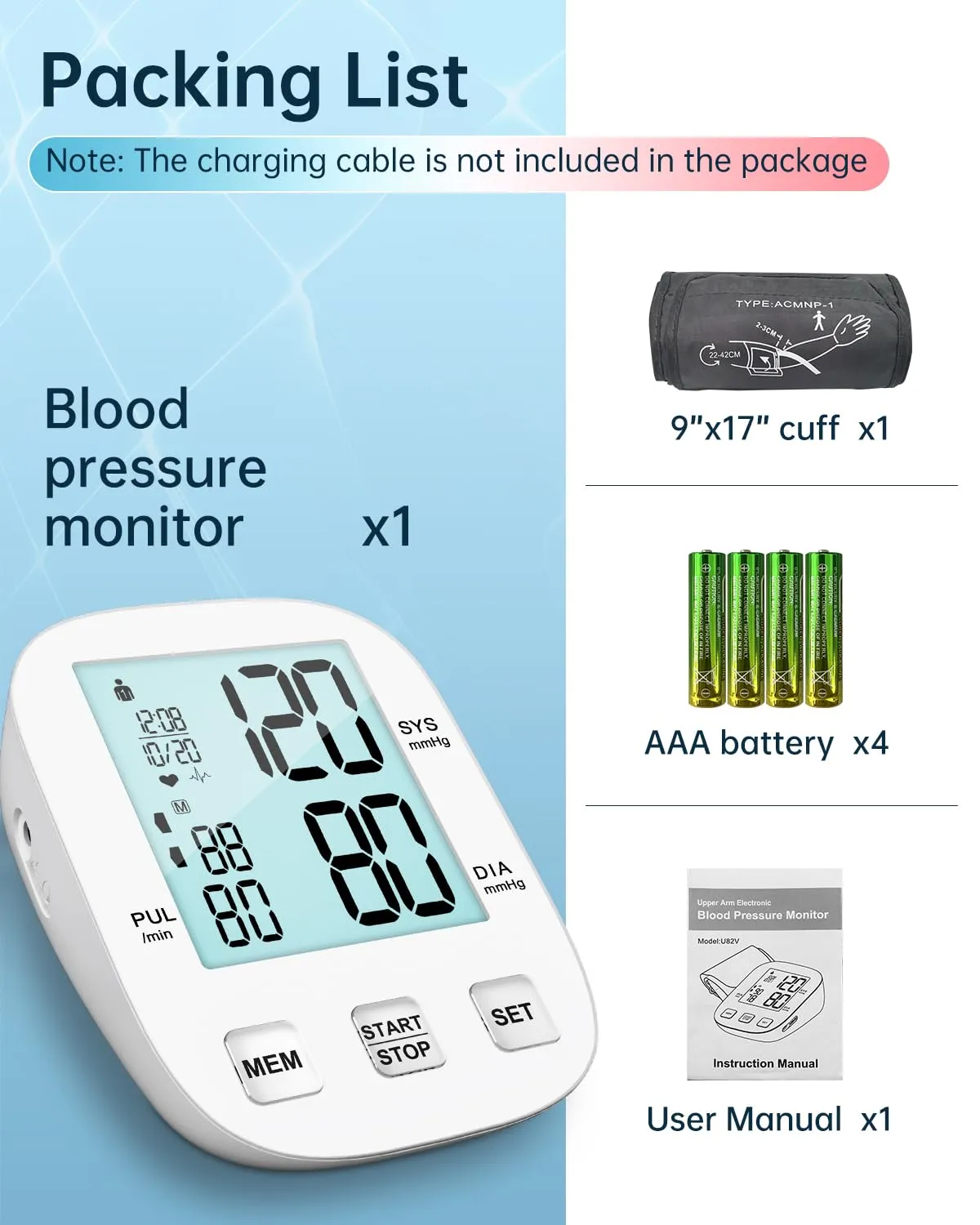Blood Pressure Monitor-HOLFENRY Blood Pressure Monitors for Home use, Accurate Upper Arm Automatic Digital BP Machine with 9-17inches Adjustable Blood Pressure Cuff and AAA Batteries, FSA/HSA Eligible White