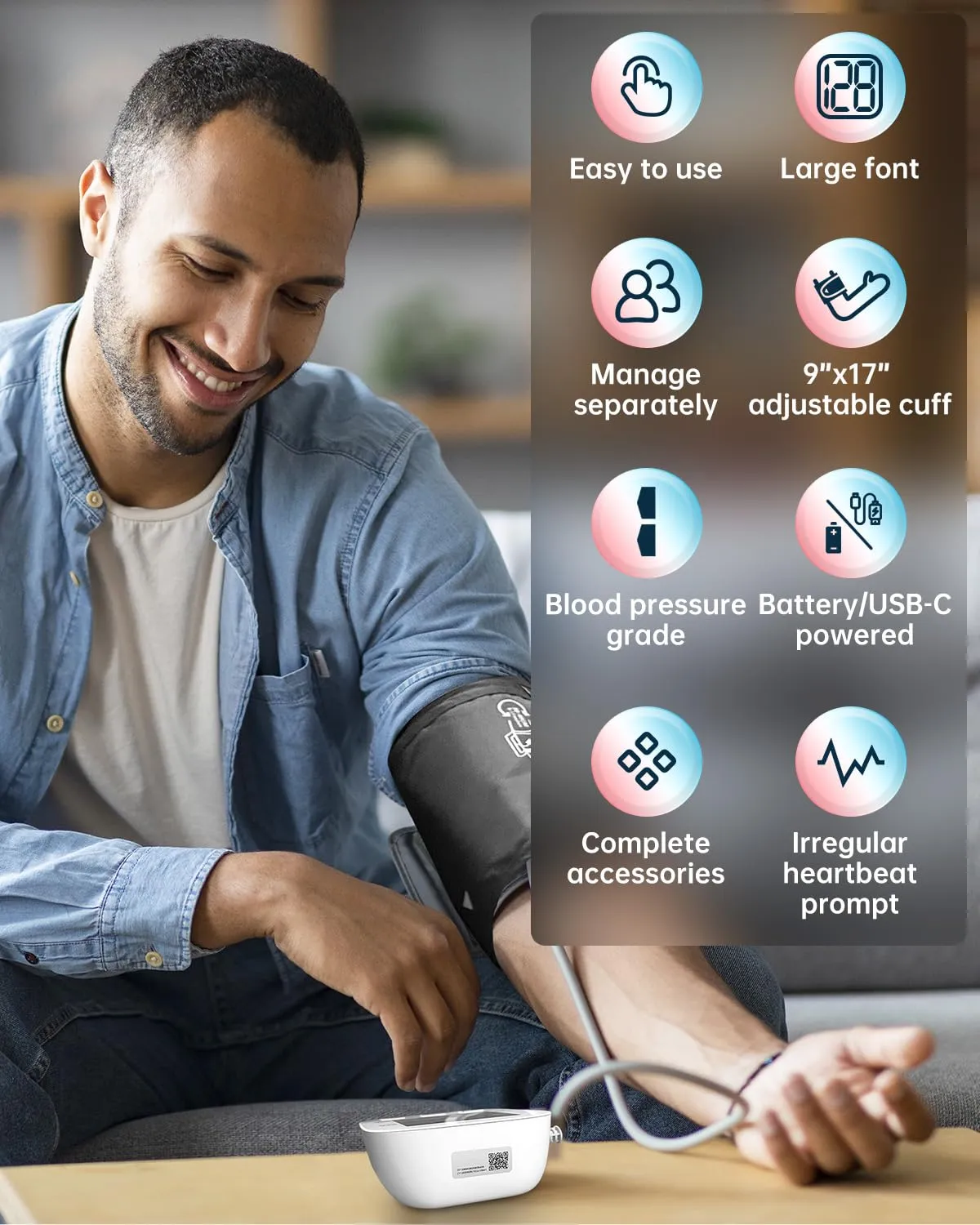 Blood Pressure Monitor-HOLFENRY Blood Pressure Monitors for Home use, Accurate Upper Arm Automatic Digital BP Machine with 9-17inches Adjustable Blood Pressure Cuff and AAA Batteries, FSA/HSA Eligible White