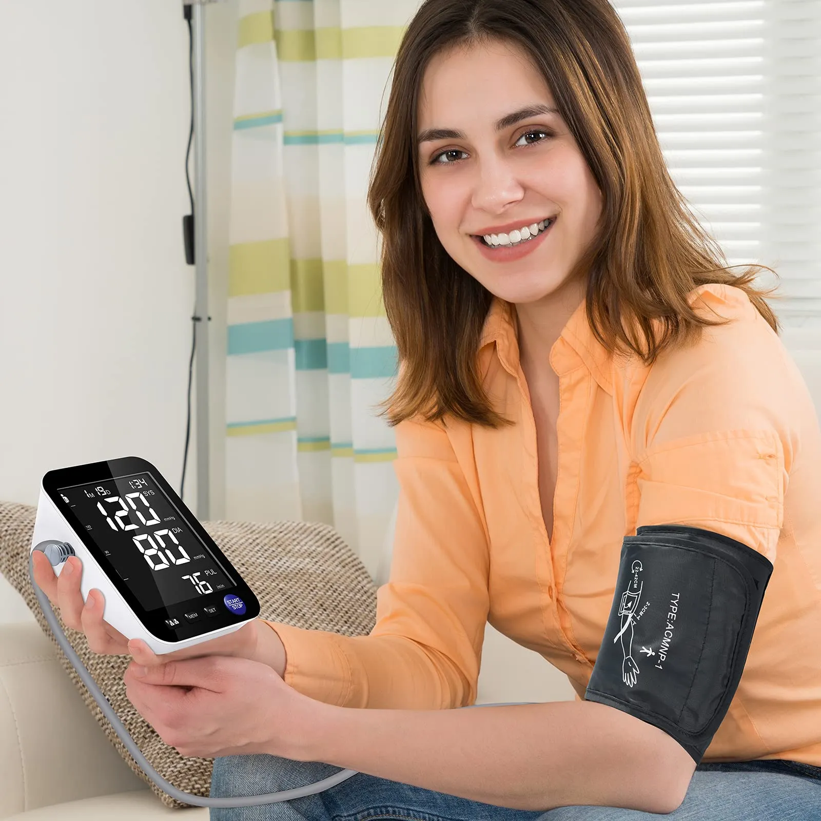 Blood Pressure Monitor Upper Arm, Heinstian Automatic Digital Bp Cuff Machine with Large LCD Screen, 2 Users & 3 Months Data Storage, Includes 4* AAA Batteries
