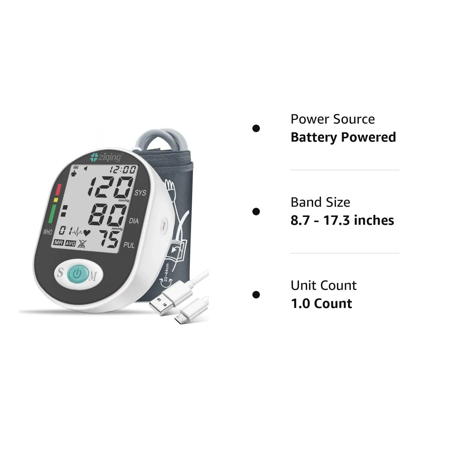 Blood Pressure Monitors, Bp Monitor - Blood Pressure Machine Large Cuff Blood Pressure Monitor Upper Arm Cuff 8.7''-17.3'', Large Screen, 2 Users Total 198 Memories Black white