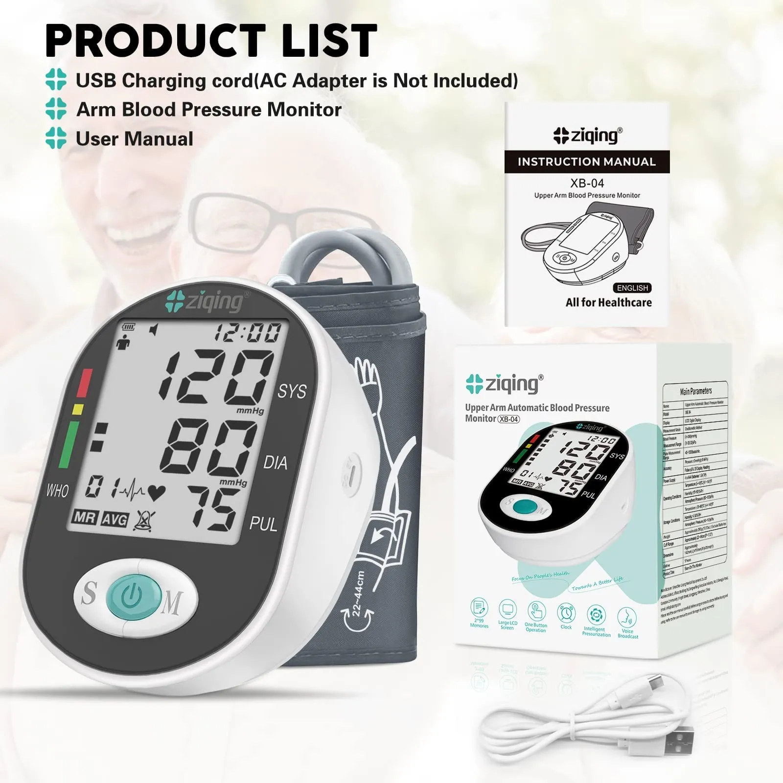 Blood Pressure Monitors, Bp Monitor - Blood Pressure Machine Large Cuff Blood Pressure Monitor Upper Arm Cuff 8.7''-17.3'', Large Screen, 2 Users Total 198 Memories Black white